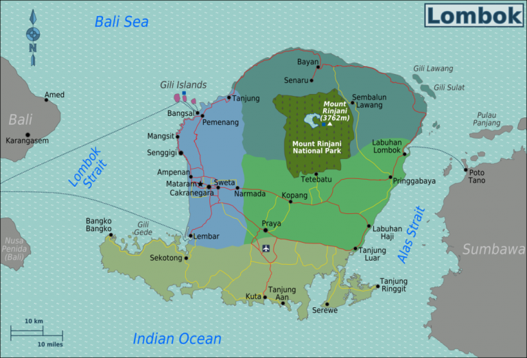 Carte de l'île indonésienne de Lombok