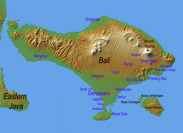 Carte de l'île de Bali