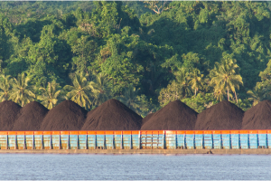 Barge transportant du charbon sur le fleuve Mahakam en Kalimantan Oriental