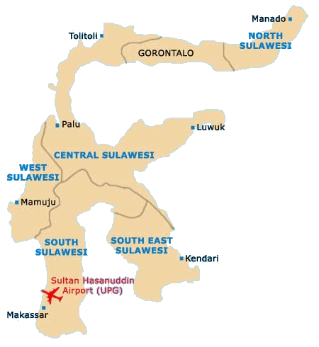 Carte de l'île indonésienne de Sulawasi